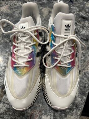 adidas White Sneakers with Iridescent Rainbow Panels